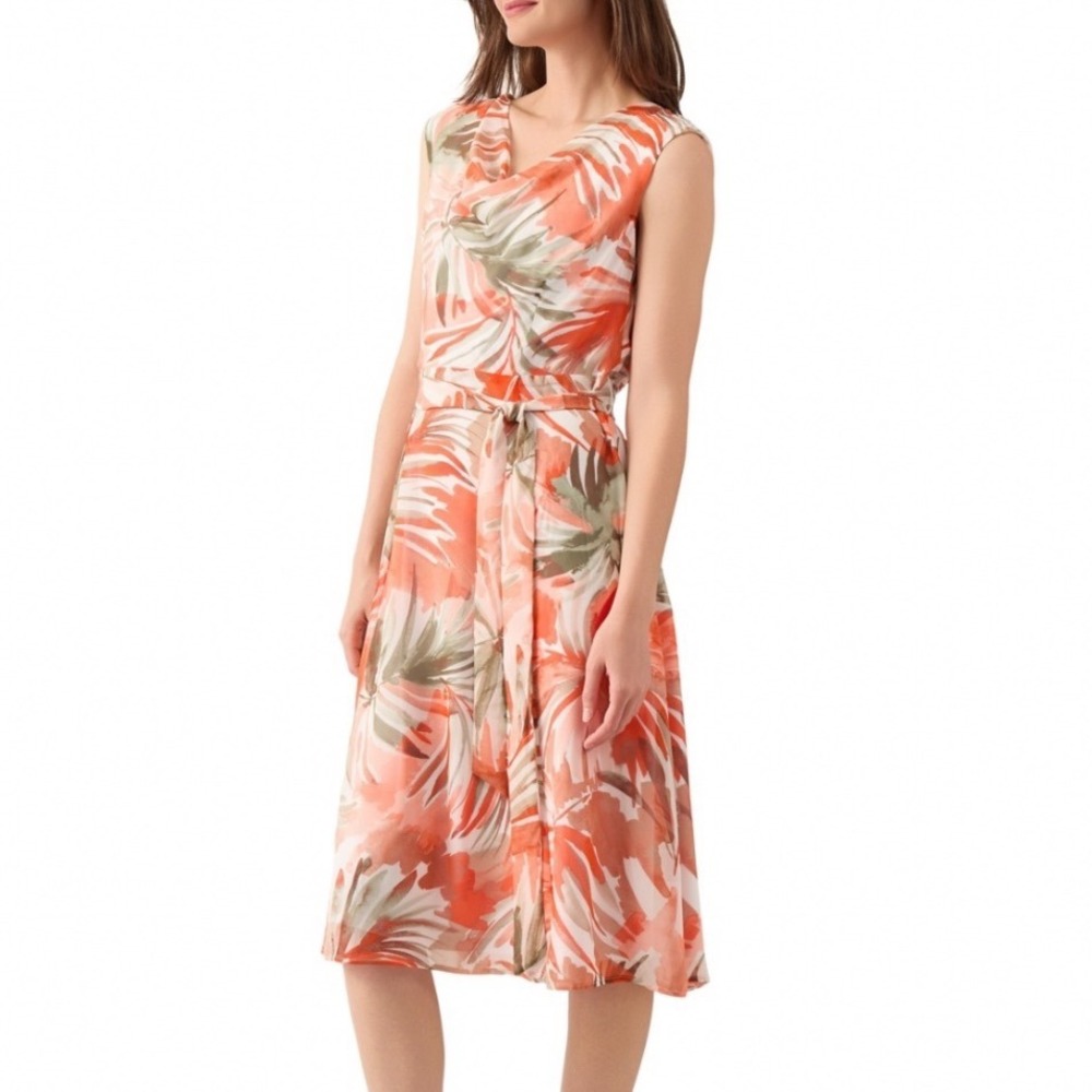 Kasper Midi Dress Women 16 NEW Tropical Palm Cowl Neck Belted MSRP $89
